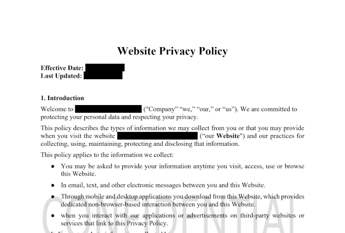 draft privacy policy, terms and conditions for websites